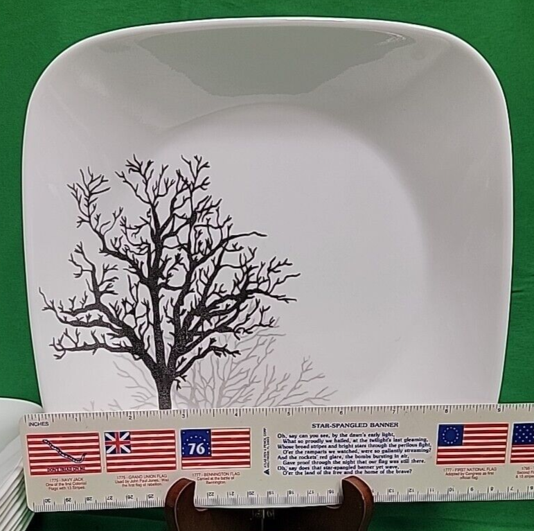 10 Corelle Salad Plates Timber Shadow, Vitrelle, White, Square, Trees, 9