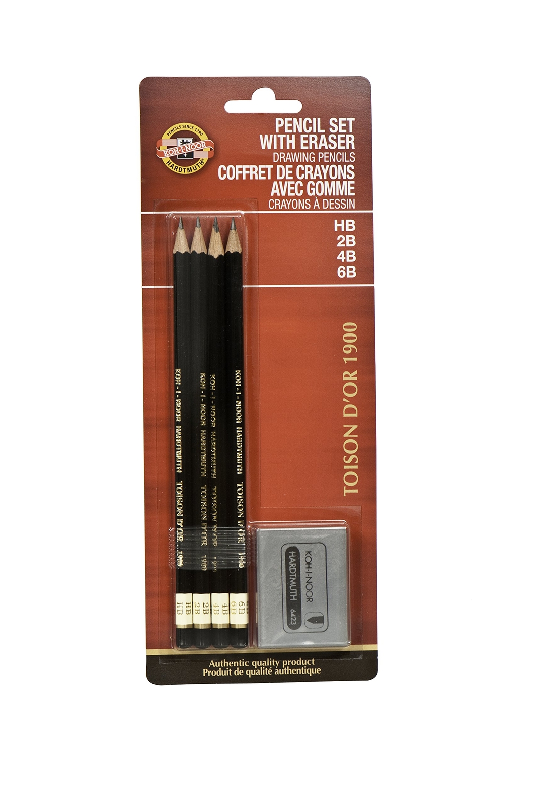 Toison d'Or Graphite Pencil and Kneaded Eraser Set 4 Degrees 4 Pencils