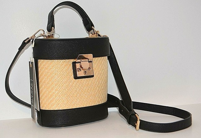 ISABELLE PETA APPROVED VEGAN BLACK YELLOW STRAW OVER SHOULDER PURSE BAG