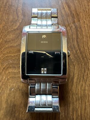Guess Watch Mens Steel Diamond Vintage U10018G1 Untested