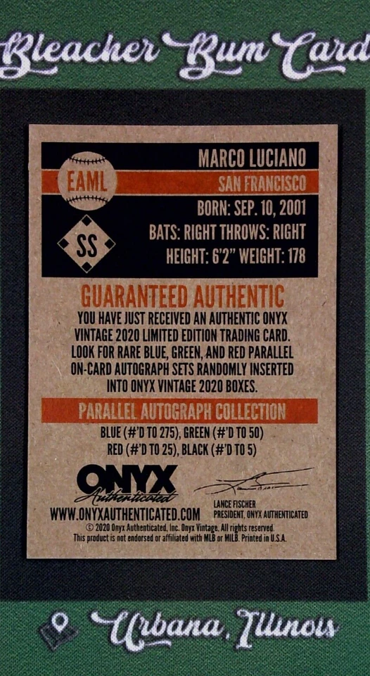 2020 ONYX VINTAGE EXTENDED GREEN INK #'D /50 MARCO LUCIANO PROSPECT AUTOGRAPH - Image 2 of 3