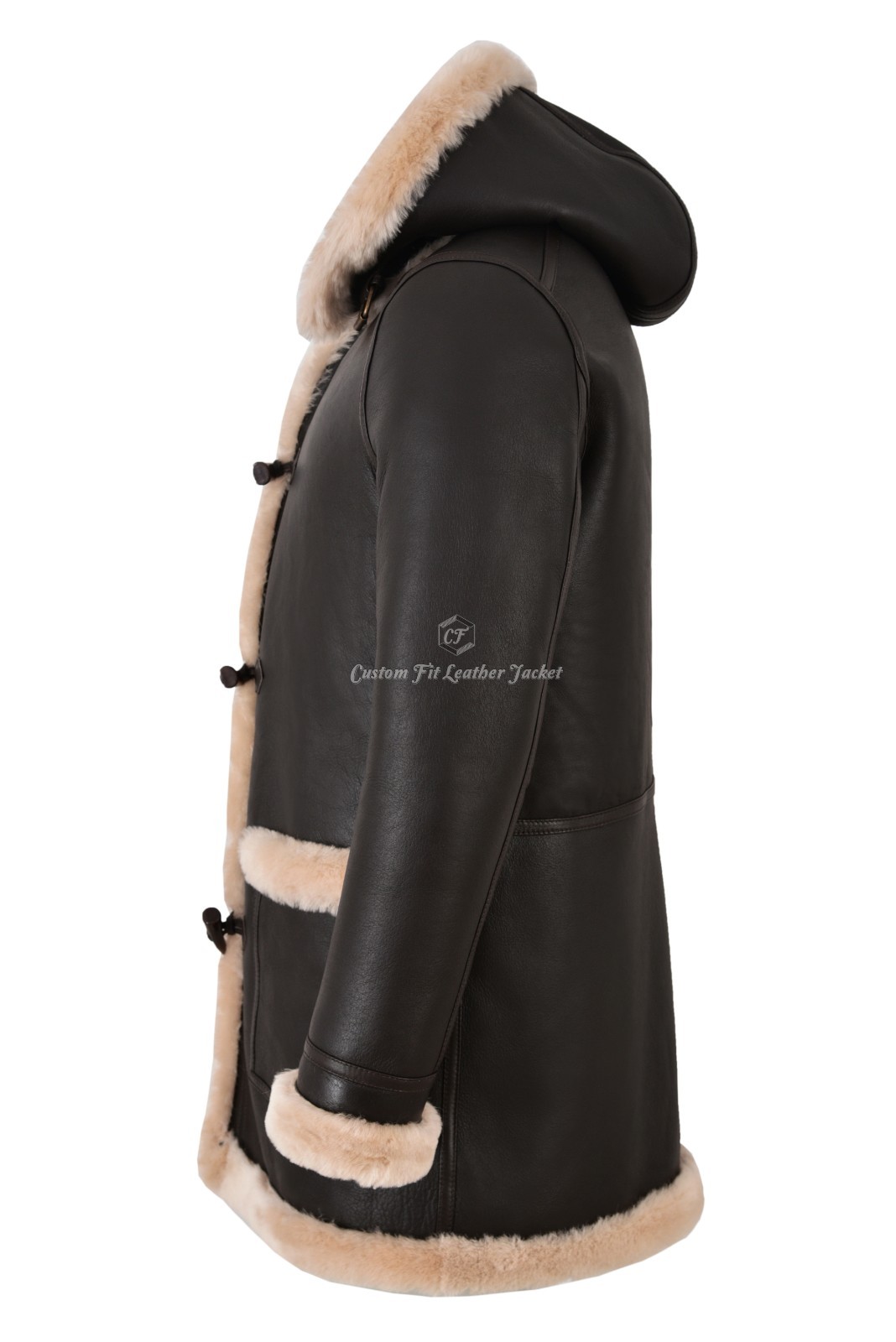 ALTRA Cappotto borsone uomo pelle di pecora marrone beige pelliccia con cappuccio 100% shearling ivar