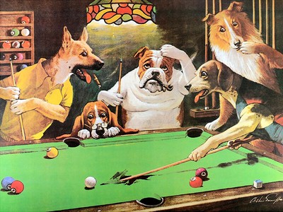 For Dogs Playing Pool Art Fabric Poster HD Print Home Wall Decor Multi