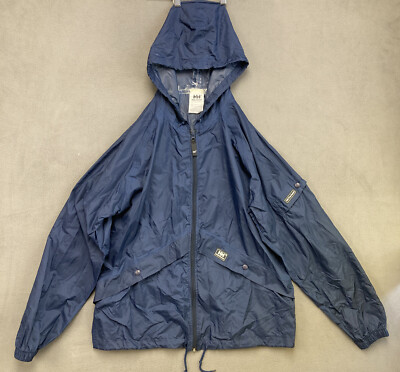 Helly Hansen Windbreaker Jacket Mens Large Blue Packable Hooded Vented Nylon HH