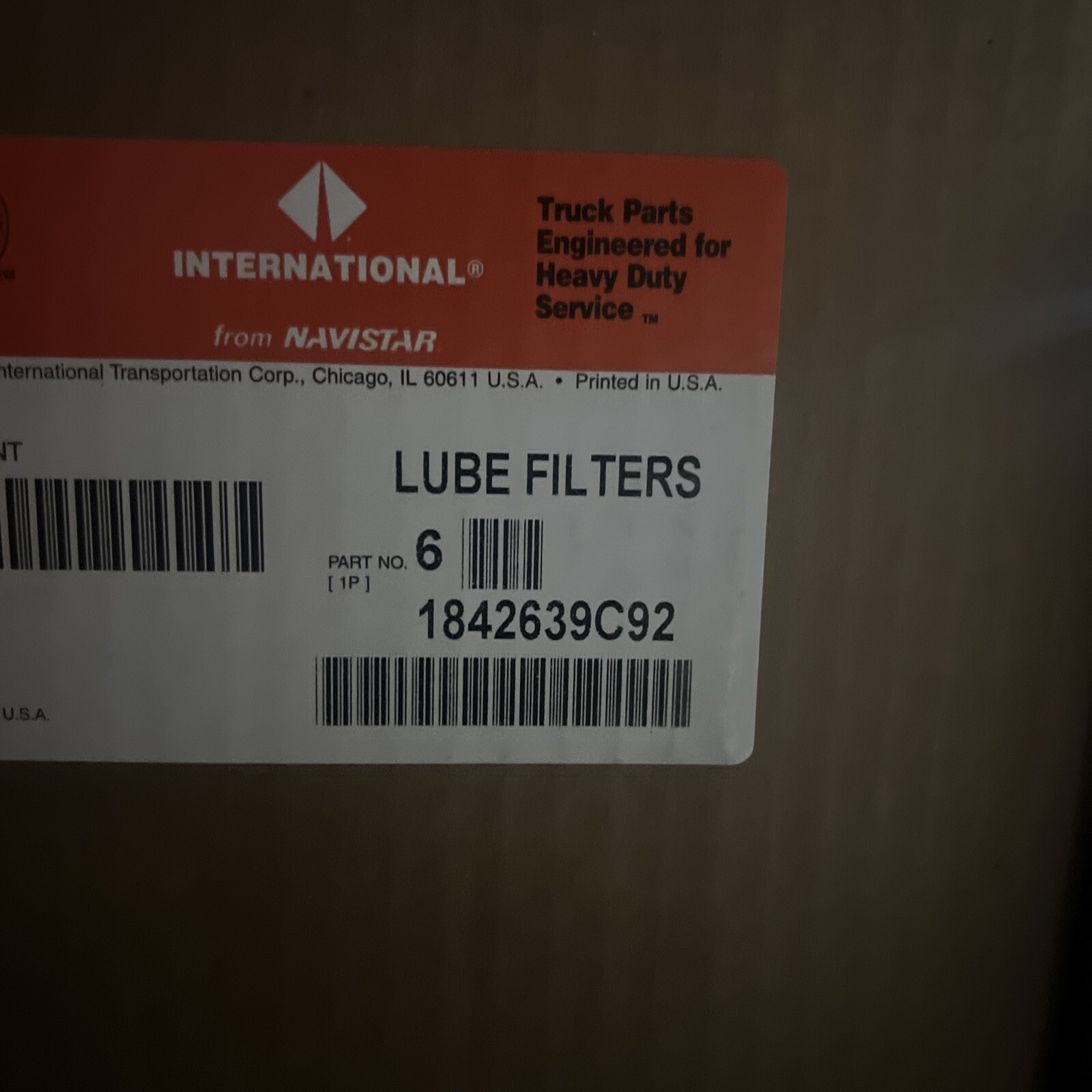 Case of 6 INTERNATIONAL Lube Filters from Navistar 1842639C92 