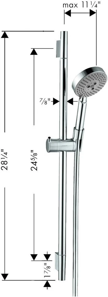 hansgrohe 4266000 Unica S conjunto de barra de parede 24 polegadas com chuveiro de mão multifuncional - Imagem 2 de 4