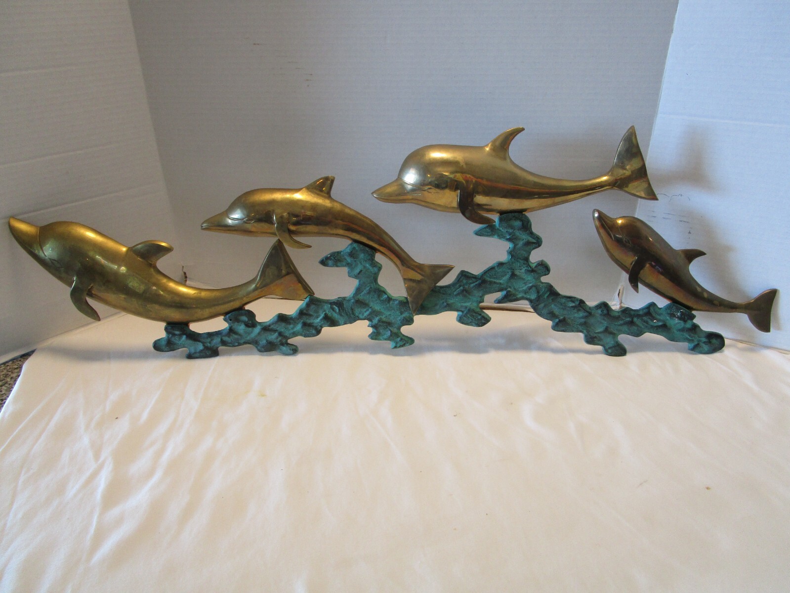 Vintage MCM Brass Dolphin Wall Sculpture Nautical 34