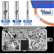 Copper Bare Wire Splice Terminals 100/200Pcs Ferrule Butt Crimp Connectors