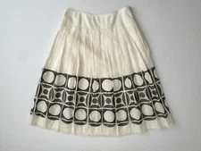 Per Se 3-Piece Skirt Set M Top Cropped Cardigan Ivory Olive Green Linen Silk