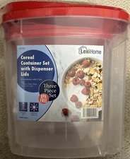 LexiHome Cereal Container Set with Dispenser Lids Three Piece Set BPA Free