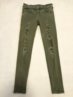 American Eagle Super Stretch Distressed Olive Jegging Jeans Women's Size 2 Reg