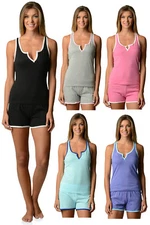 Casual Nights Women's Knitted Sleeveless Tank and Pajama Shorts Set 