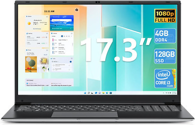SGIN 17.3 Inch Laptop IPS HD Computer 4GB RAM 128GB SSD Notebook Duad core