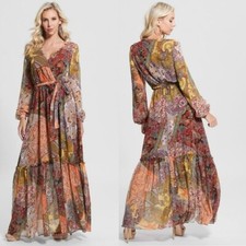 NWT New $178 Guess Oriane Long Sleeve Maxi Dress Size L