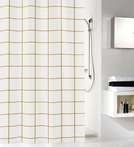 Duschvorhang Textil »Grid« Schwarz / Gold 180X200 Cm Kleine Wolke Heavy Quality-image