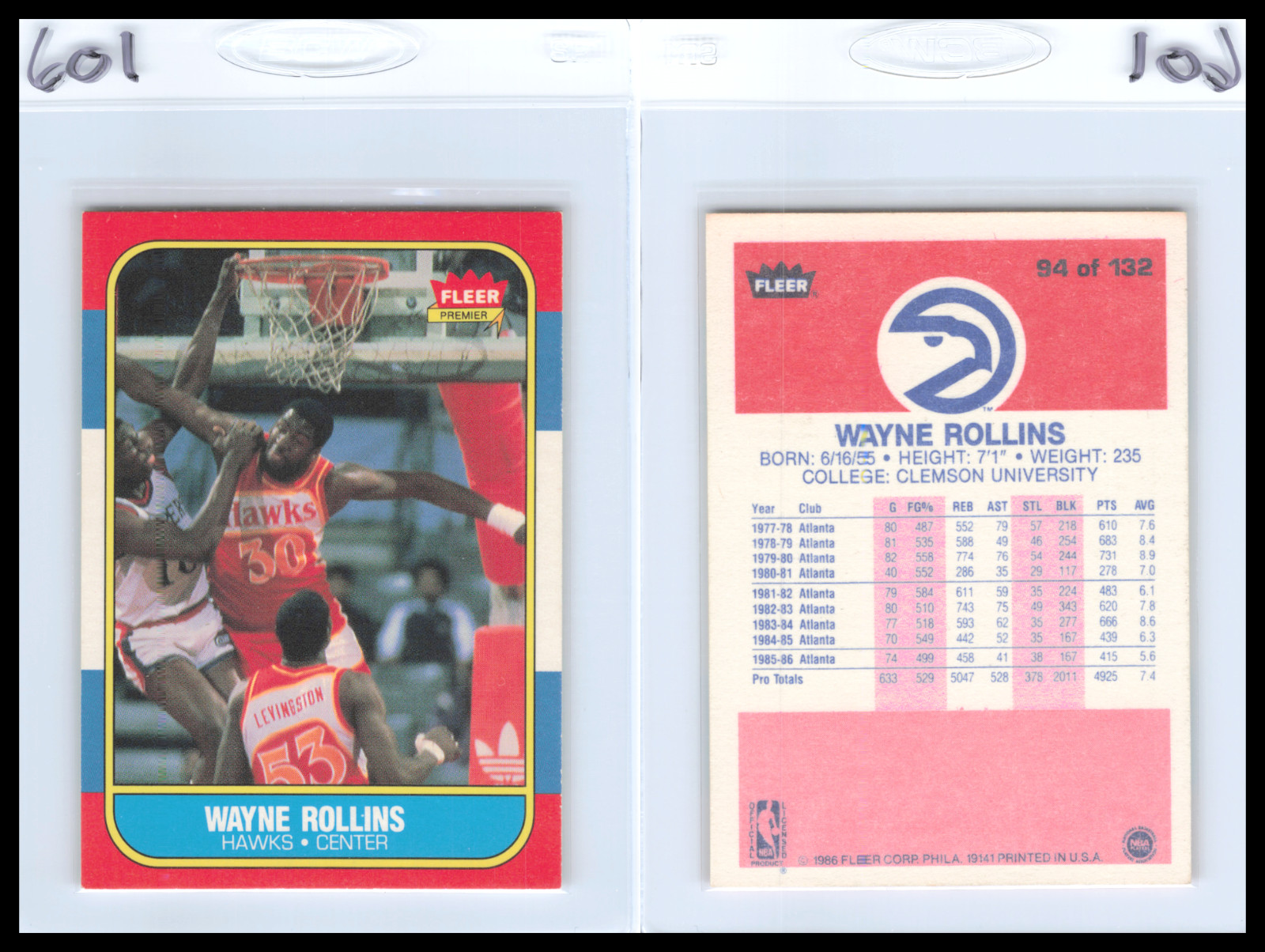 1986-87 Fleer #94 Tree Rollins BASKETBALL Atlanta Hawks    EX/EXMT    601