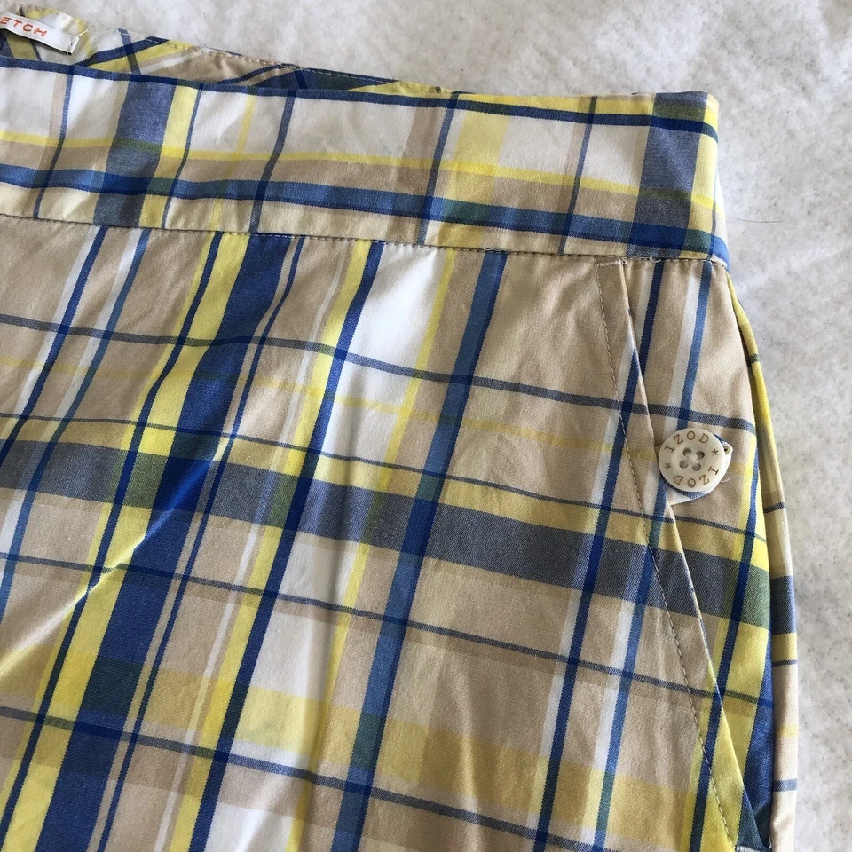 Pantalones Cortos Bermudas Izod XFG Para Mujer 12 Largos A Cuadros Azul Amarillo Tostado Bolsillos Golf Foto 2 de 4