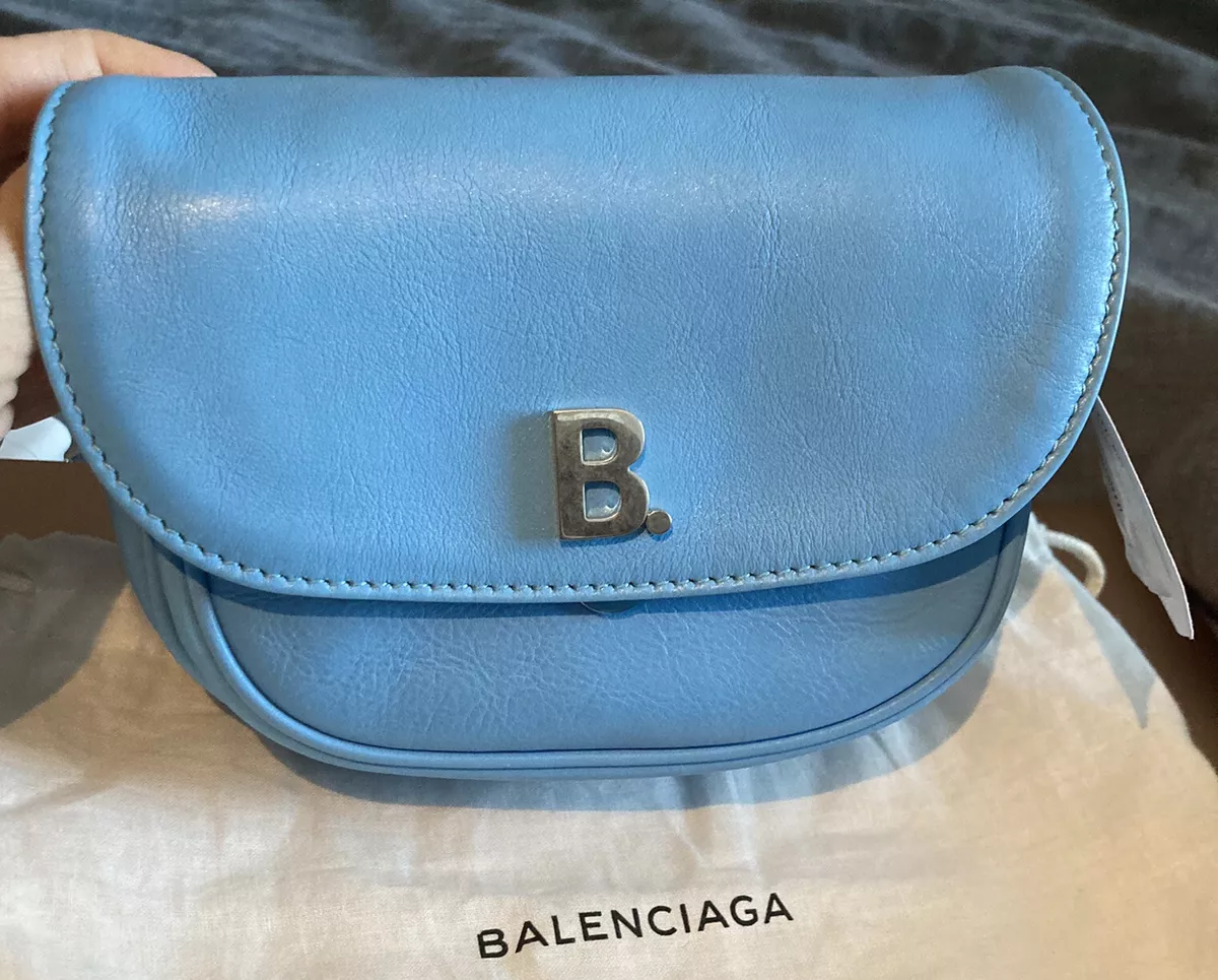 Balenciaga XS Baby Blue Round Soft Leather Crossbody Shoulder Bag NWT