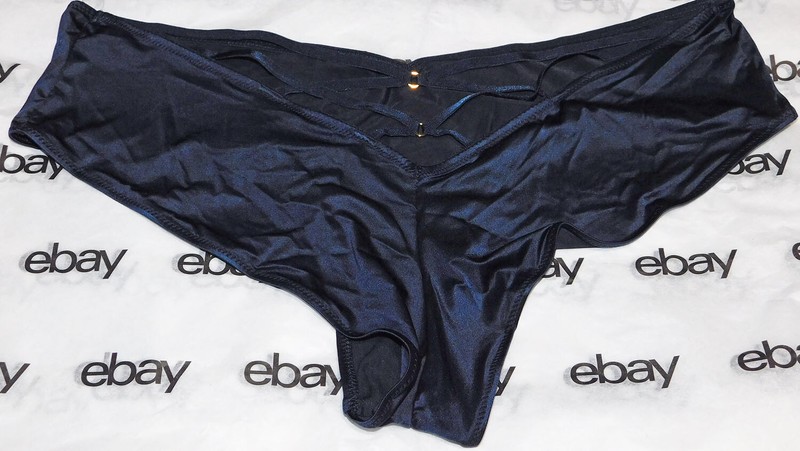 NEW Victoria's Secret Very Sexy Cheeky Panty Large L Strappy Back Blue Satin VS