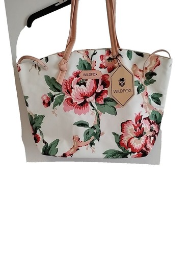 Wildfox Light Pink Rose Denim Zipper Tote Bag Weekender 