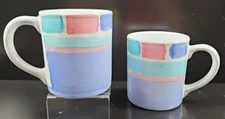 2 Caleca Color Blocks Mugs Vintage Pastel White Table Ware Coffee Cups Italy Lot