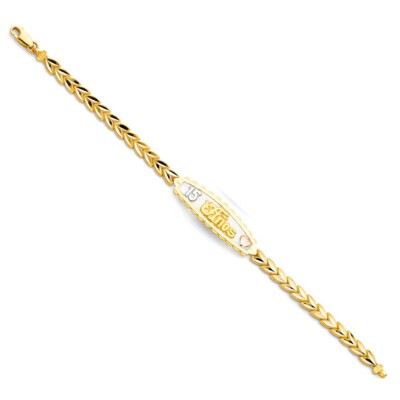 Gold 14K Tri Color Gold 15 Jahre ID Armband - 7,25''