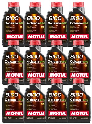 Motul 8100 X-CLEAN+ EFE 12 Liter SAE 0W-30 100% Synthetic Engine Oil 12 x 1L