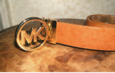 Image of Michael Kors Twist Reversible Leather GOLD MK Logo Buckle Belt Brown/ Gold L/xl