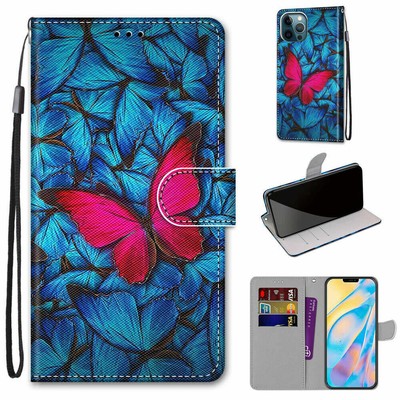 Butterfly Flip Wallet Phone Case For Samsung S7 S8 S9 S10 S20 S21 Note 20 A30 A7