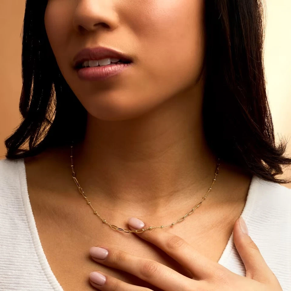 16" Paper Clip and Bead Ball Cable Link Chain Necklace Real 14K Yellow Gold QVC - Image 3 of 3