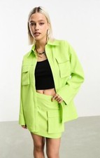 JJXX Womens Oversized Shirt With Front Pockets In Lime RRP £60