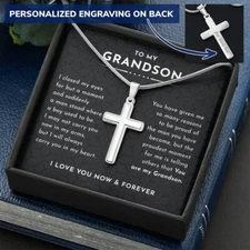 To My Grandson Personalized Cross Necklace, Gift From Grandma Grandpa Christmas