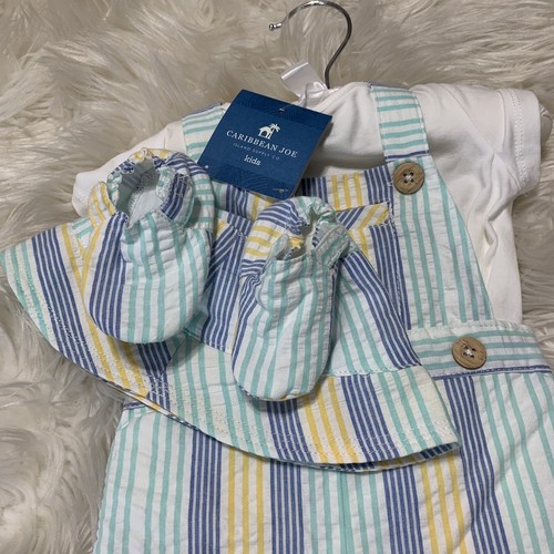 Carribean Joe Shortall Set Baby Junge 3-6 Monate nautische Streifen neu mit Etikett Sonnenhut - Bild 2 von 7