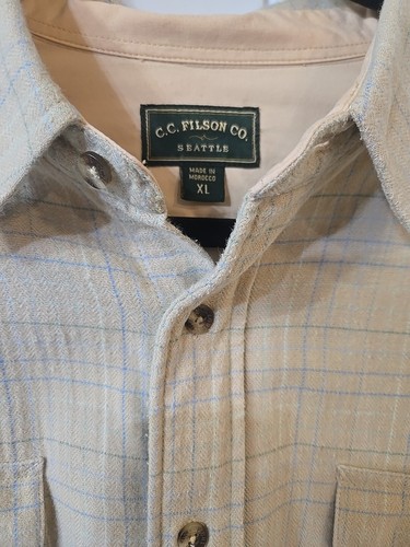 Authentic C.C. Filson Seattle Flannel Button Up Shirt Tan Blue Vintage Rare - Picture 2 of 9