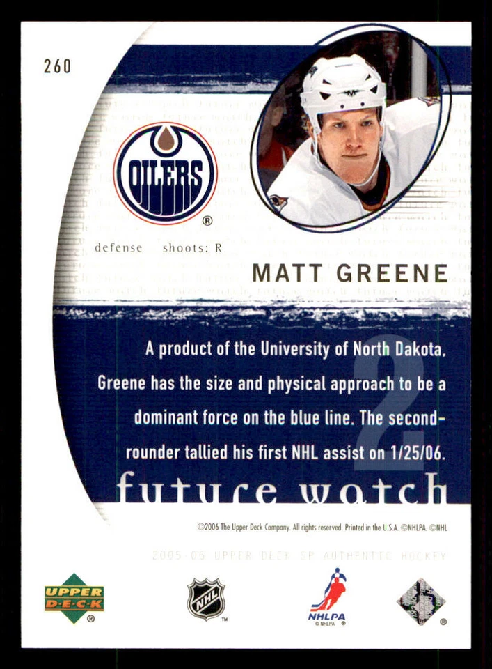2005-06 SP Authentic #260 Matt Greene RC /1999 (ref 240213) - Image 2 of 2