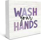 SRADMO Kids Bathroom Quote Wash Your Hands Wood Box Sign Desk Decor, Funny Bathr