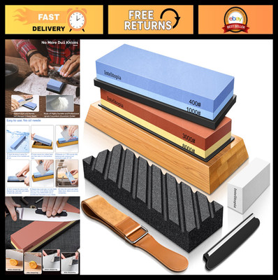 Dual Grit Knife Sharpening Stone Set 400/1000 & 3000/8000 with Strop & Angle Gui