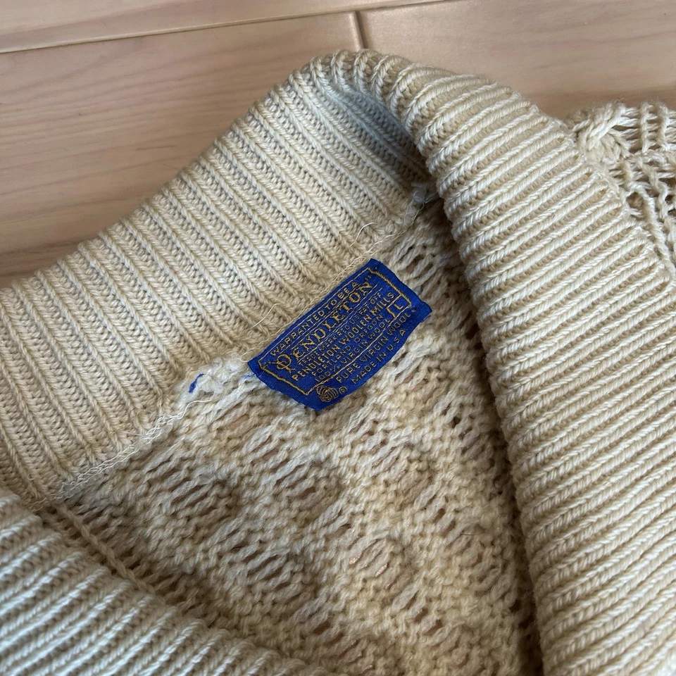 Cardigã masculino vintage Pendleton pescador malha cabo lã grande - Imagem 3 de 4