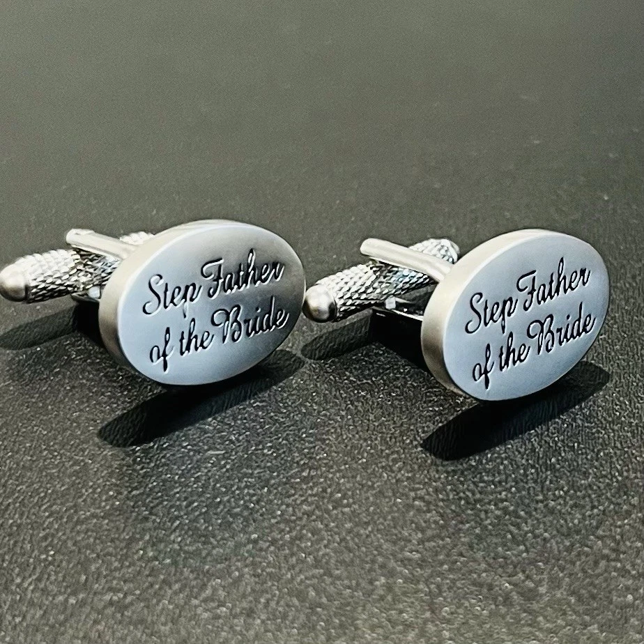 Step Father Of The Bride Oval Cufflinks Wedding Theme Gift In Box - Image 2 of 4