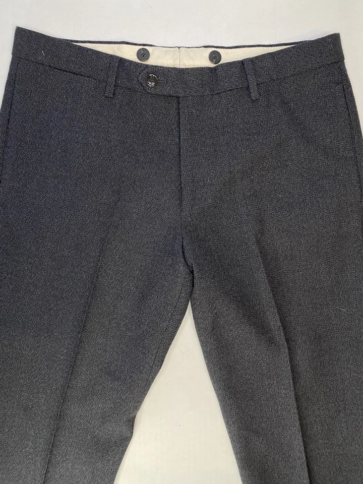 Calça social masculina J.Crew 100% lã 33x32 cinza espinha de peixe Abraham Moon Inglaterra - Imagem 2 de 4