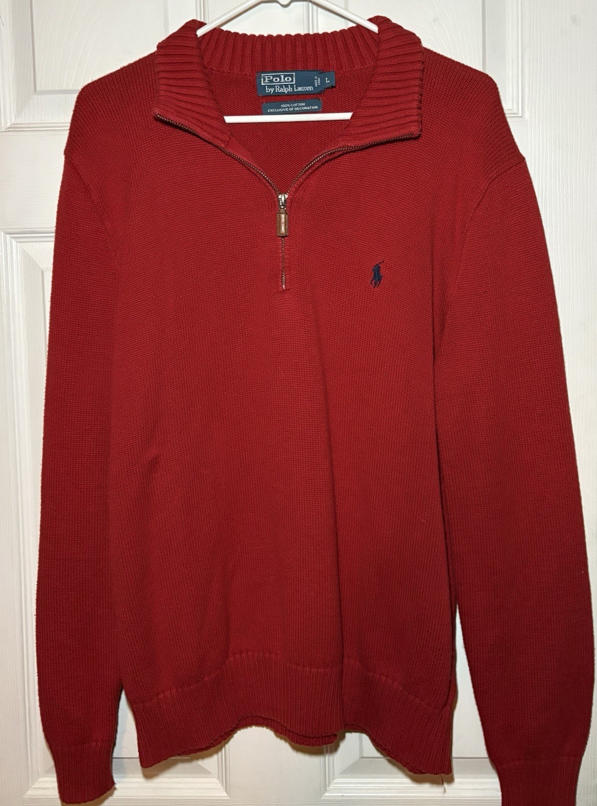 Vintage Polo Ralph Lauren Sweater Mens Large Red 1/4 Zip Pullover VTG