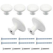 6 Pcs White Round Antique Brass Kitchen Cabinet Knobs Drawer Handle Pulls Cup...