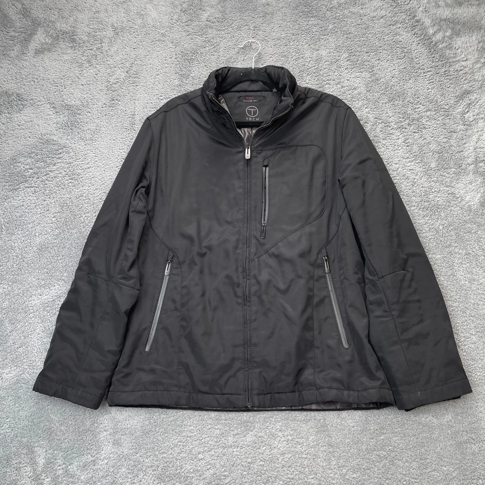 Tumi Jacket Mens Medium Black Tech Performance Windbreaker Coat Packable Hood