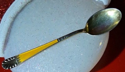 Vtg Sterling Silver unbranded Enamel Salt Spoon 7.9g Art Deco 
