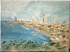 TEL AVIV painting OIL CANVAS  JUDAICA 1962