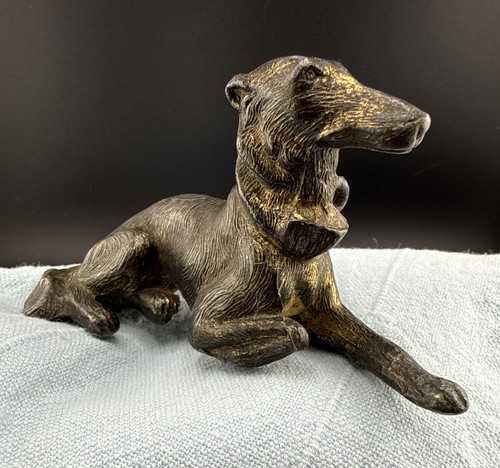 Vintage Borzoi Russian Wolfhound Metal Figurine Japan 1950s Art Deco Sculpture