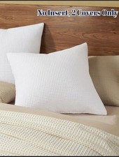 PHF Cotton Waffle Throw Pillow Covers 16" x 16", White, No Inserts, 2 Pack