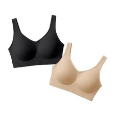 Wireless Bras for Women No Underwire XX-Large Black/Beige 2 Pack, Fixed Straps