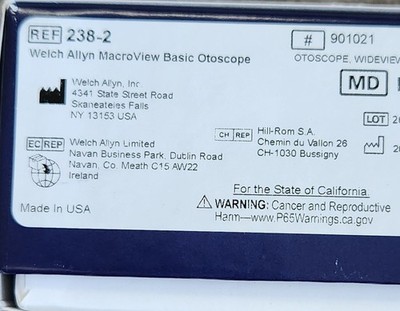 New Welch Allyn 238-2 MacroView Basic LED Otoscope Head