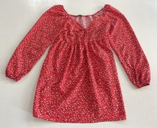 Wild Fable Sz Small Floral Babydoll Dress Red Long Sleeve Smocked Mini Pockets
